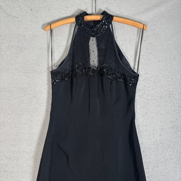Vintage Dave & Johnny Mesh Cutout Dress Size S Black Halter Beaded Evening Gown - Picture 3 of 13